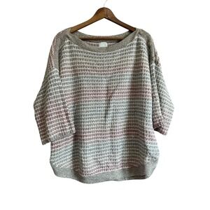 Sunday Striped Knit Boat Neck Dolman Sleeve Sweater Top Women's XL